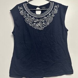 **3 for $15** Cleo Navy Blouse with Elegant Embroidery